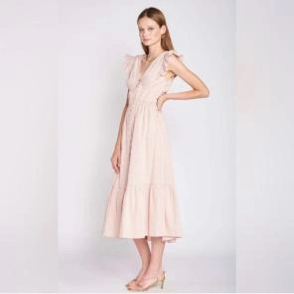 Point Sur Pink Midi Dress with Ruffle Sleeves